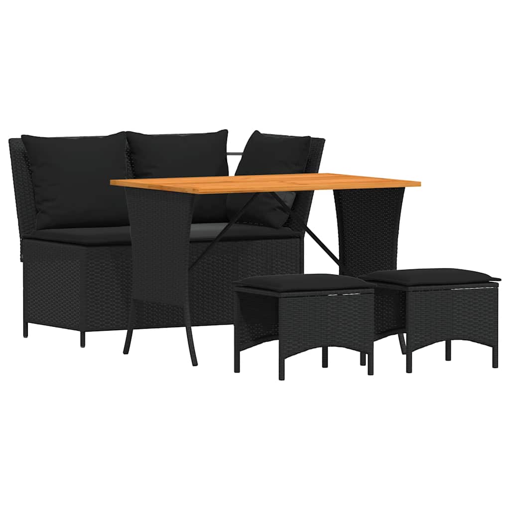 Set da Pranzo da Giardino 4 pz con Cuscini Nero in Polyrattan | homemem39