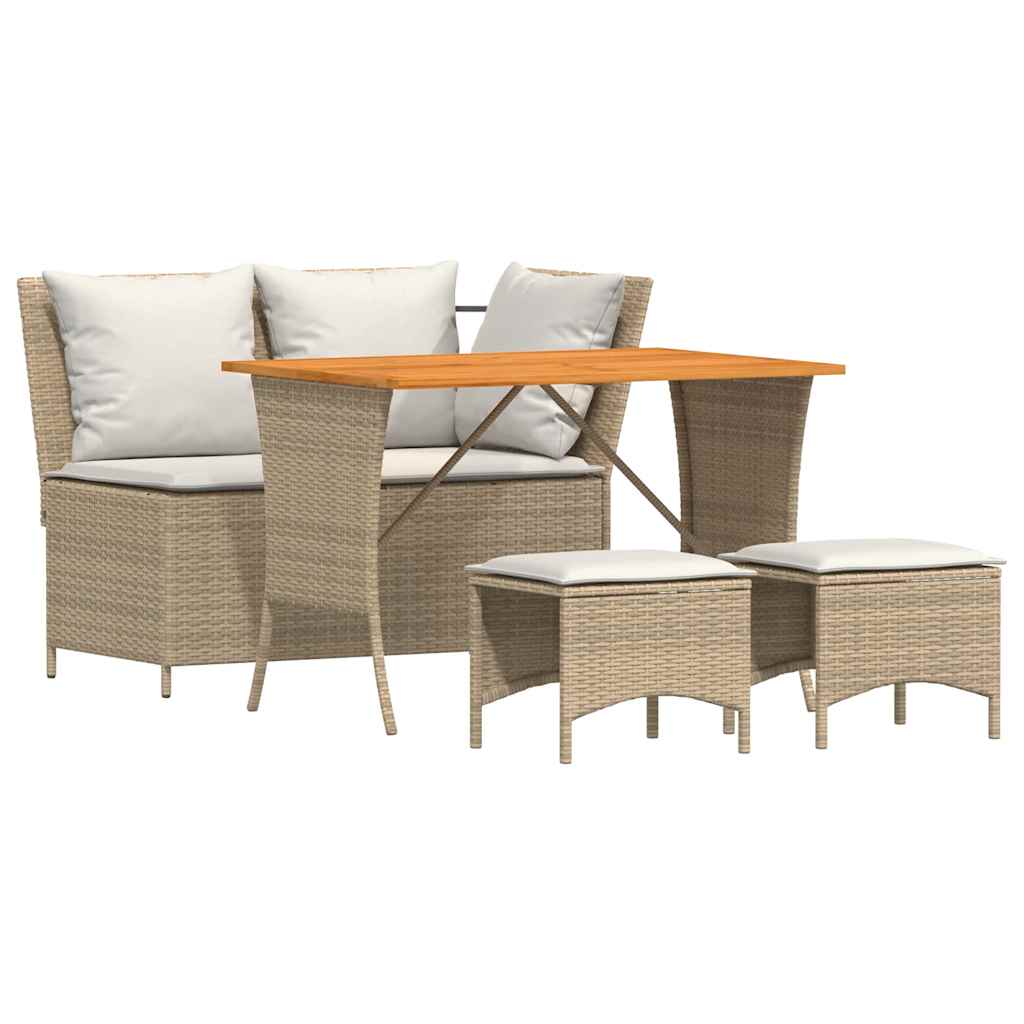 Set da Pranzo da Giardino 4 pz con Cuscini Beige in Polyrattan