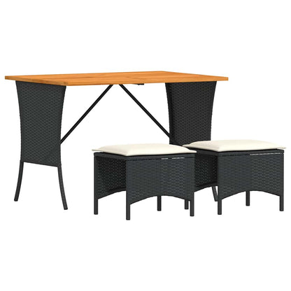 Set da Pranzo da Giardino 3 pz con Cuscini Nero in Polyrattan | homemem39