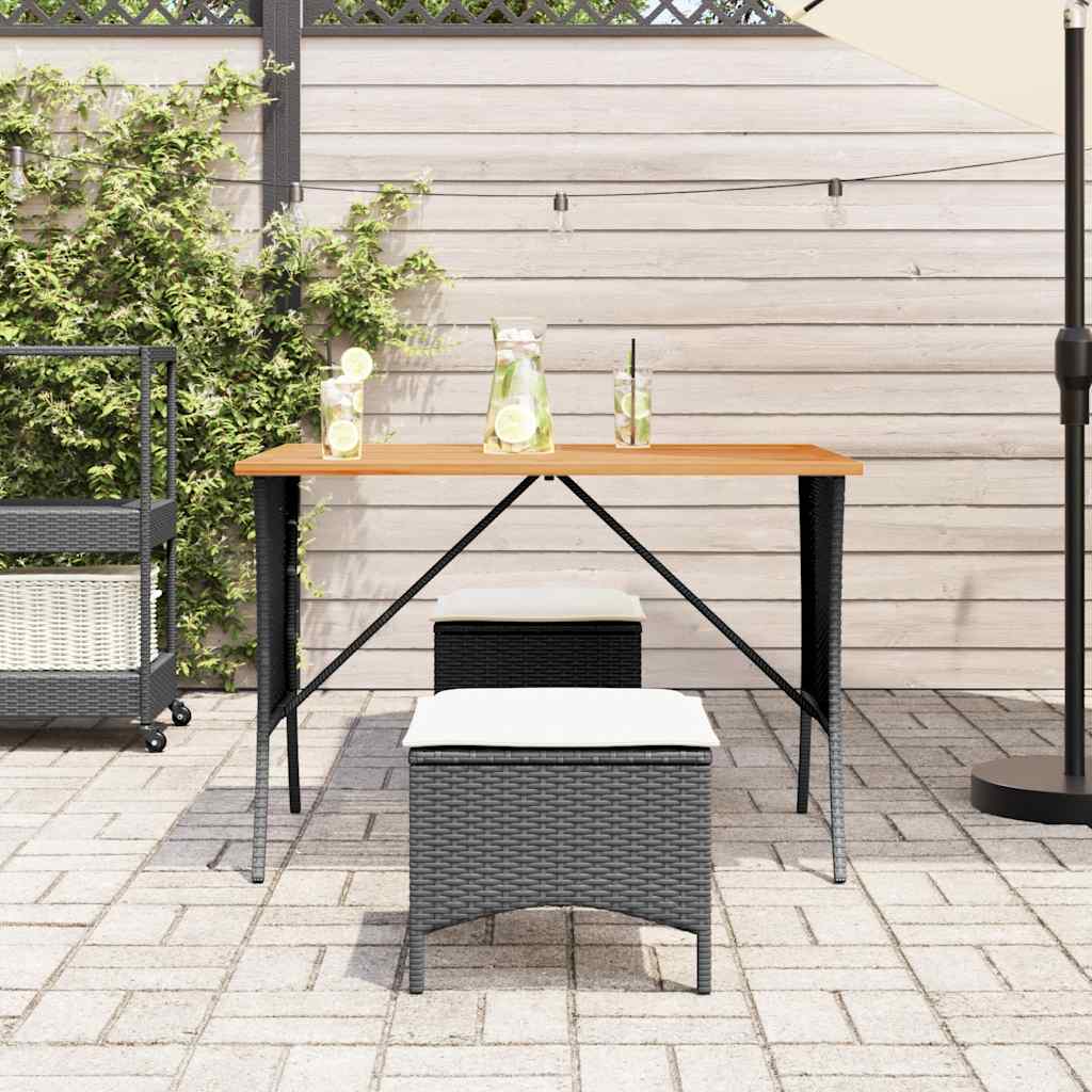 Set da Pranzo da Giardino 3 pz con Cuscini Nero in Polyrattan | homemem39