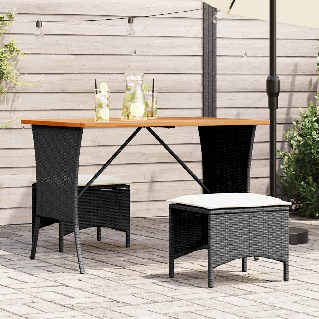 Set da Pranzo da Giardino 3 pz con Cuscini Nero in Polyrattan | homemem39