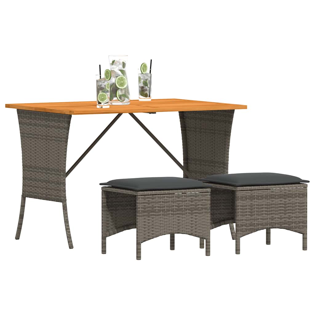 Set da Pranzo da Giardino 3 pz con Cuscini in Polyrattan Grigio