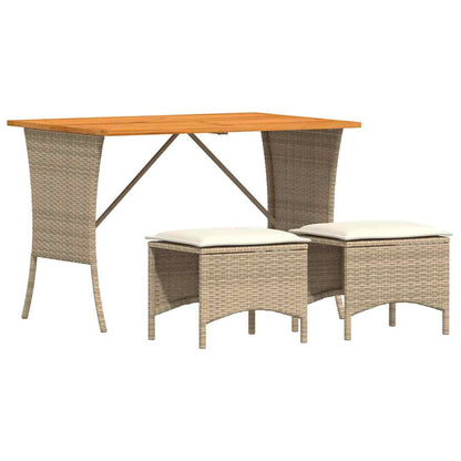 Set da Pranzo da Giardino 3 pz con Cuscini Beige in Polyrattan | homemem39