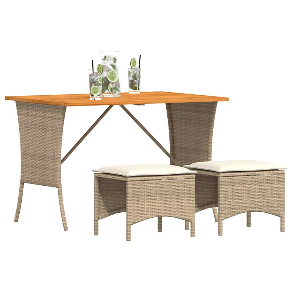 Set da Pranzo da Giardino 3 pz con Cuscini Beige in Polyrattan