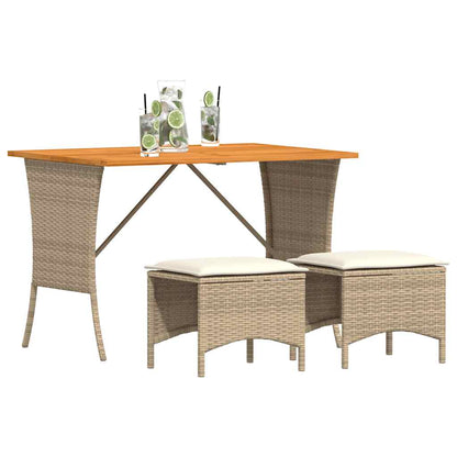 Set da Pranzo da Giardino 3 pz con Cuscini Beige in Polyrattan