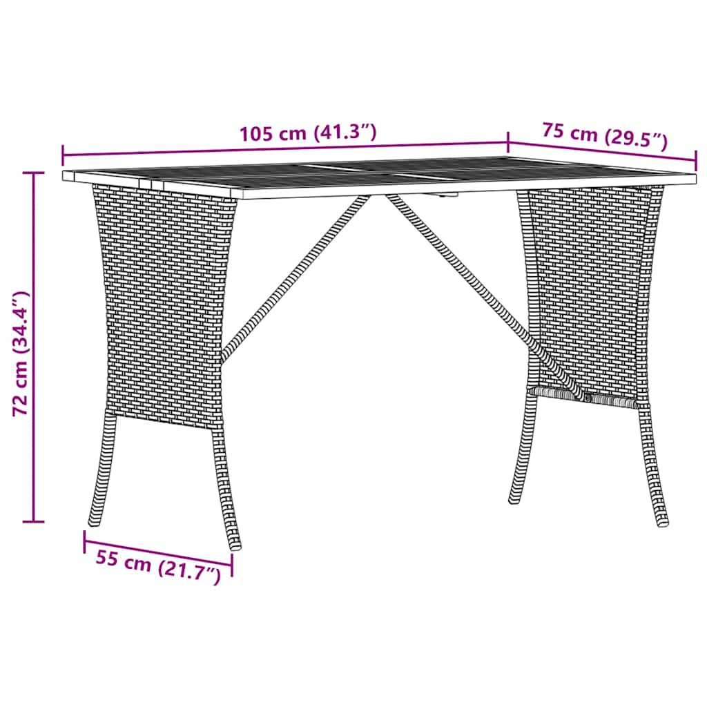 Tavolo Giardino Piano Legno Acacia Beige 105x75x72cm Polyrattan | homemem39