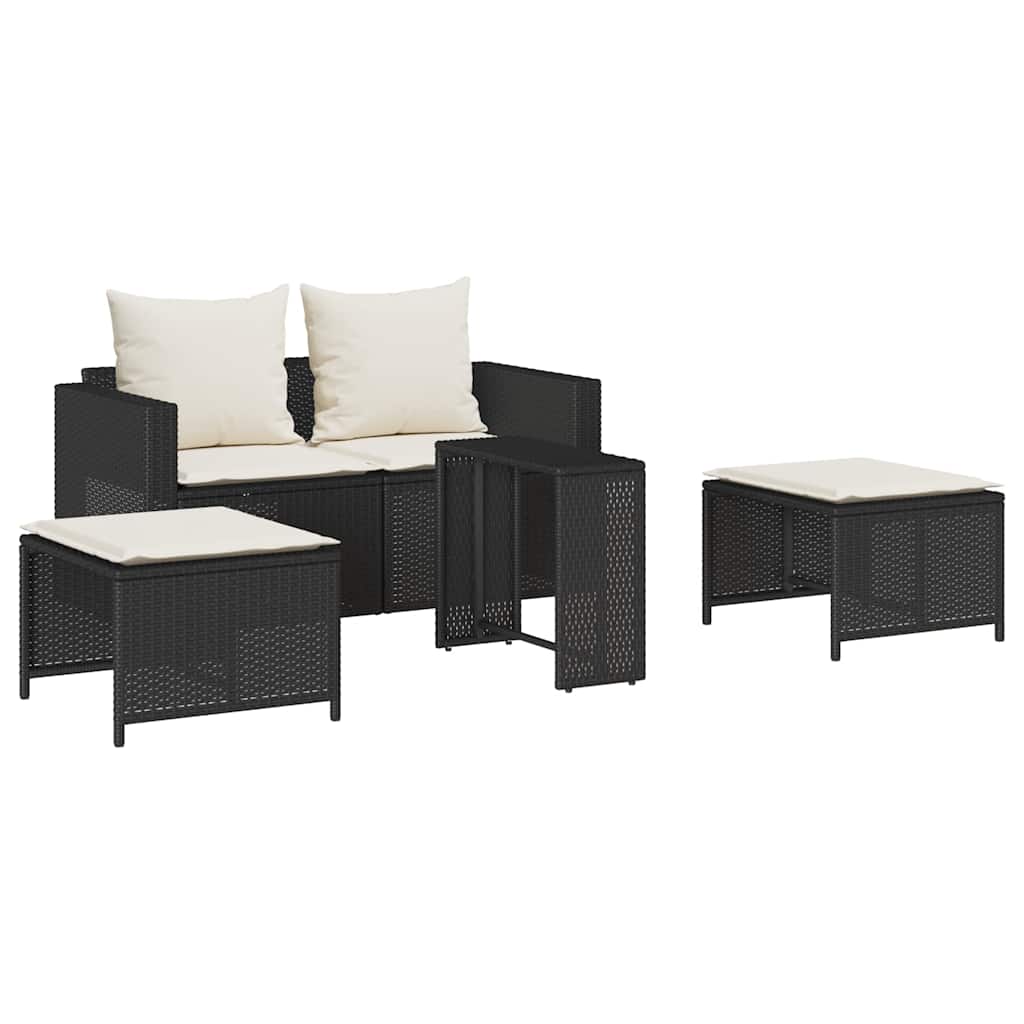Set Divani da Giardino 5 pz con Cuscini in Polyrattan Nero | homemem39