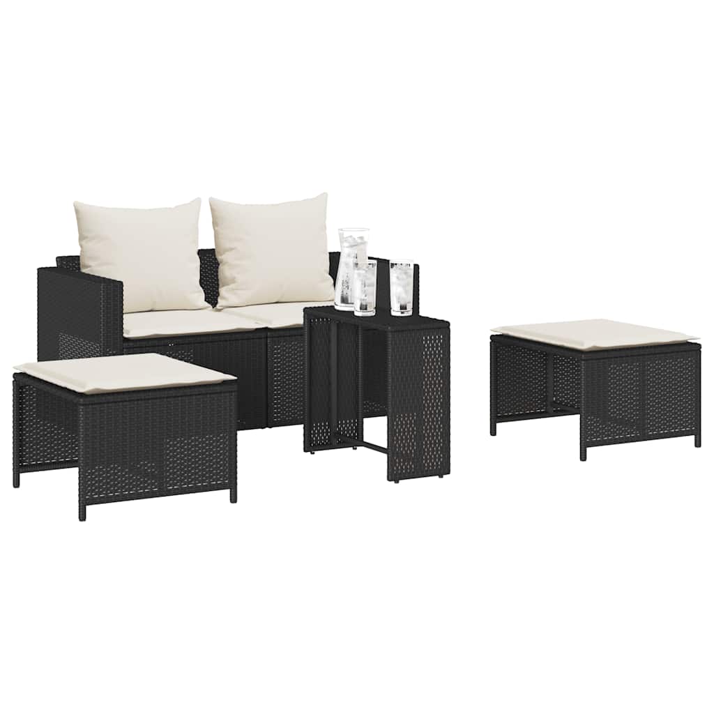 Set Divani da Giardino 5 pz con Cuscini in Polyrattan Nero