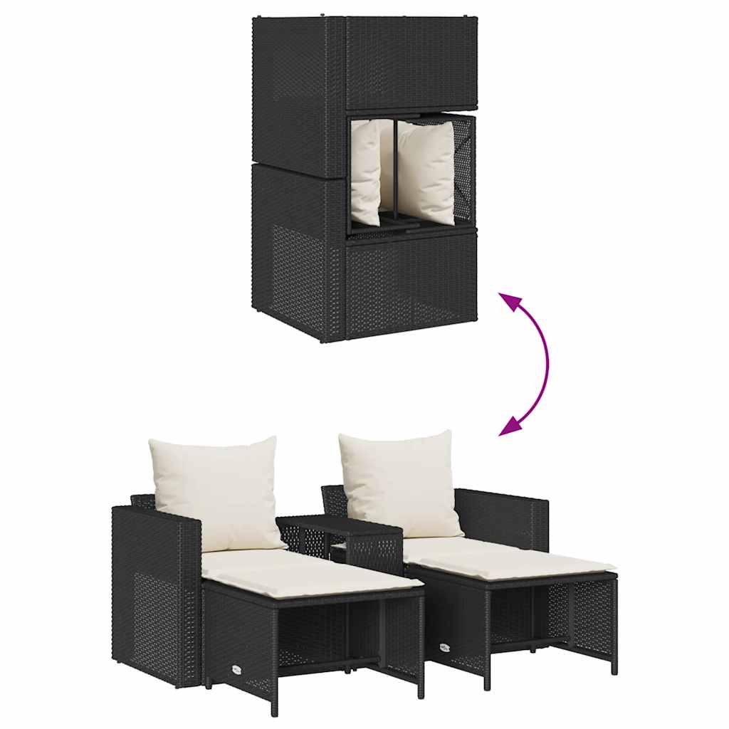Set Divani da Giardino 5 pz con Cuscini in Polyrattan Nero