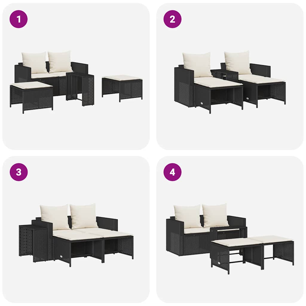 Set Divani da Giardino 5 pz con Cuscini in Polyrattan Nero | homemem39