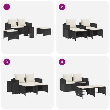 Set Divani da Giardino 5 pz con Cuscini in Polyrattan Nero