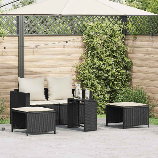 Set Divani da Giardino 5 pz con Cuscini in Polyrattan Nero