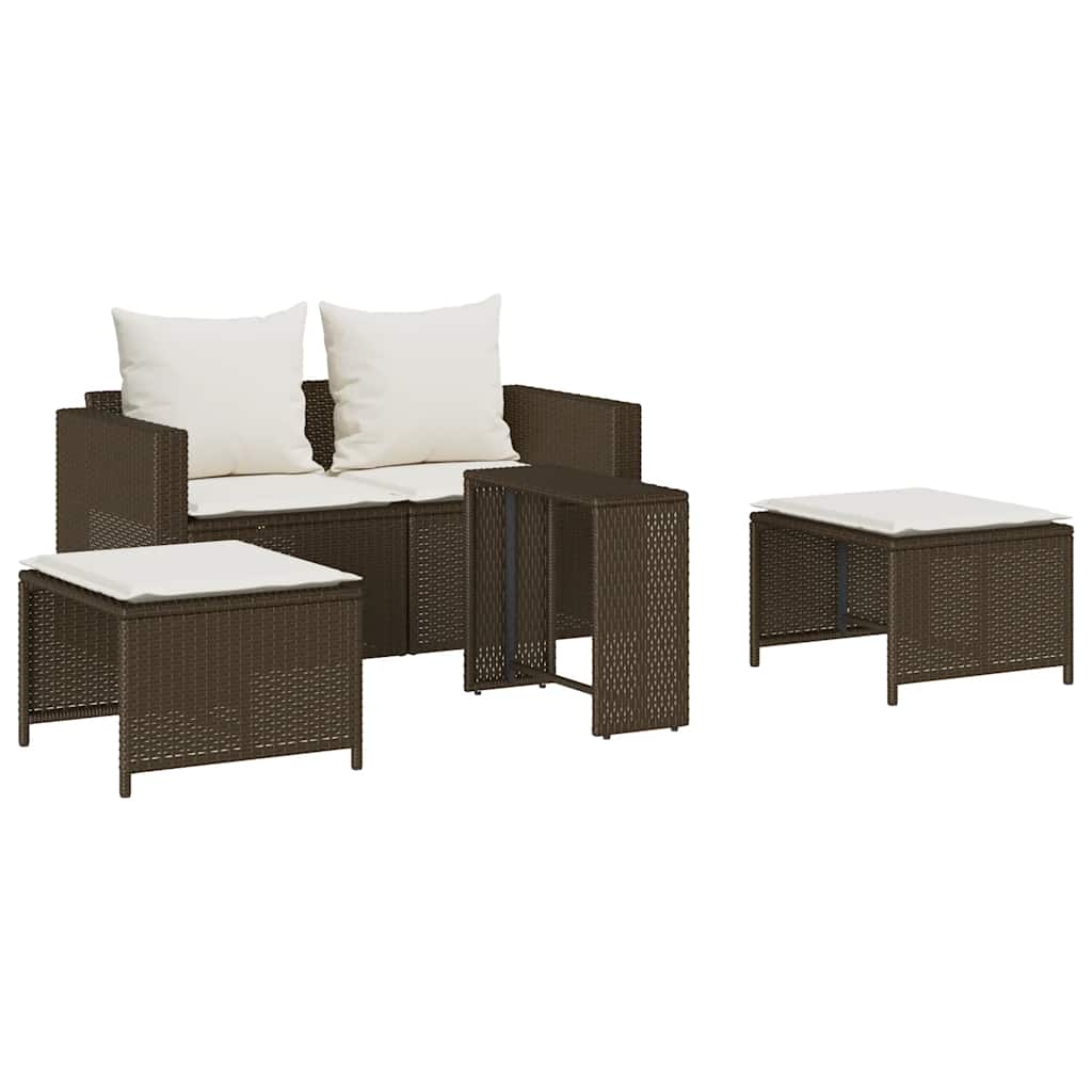 Set Divano da Giardino 5 pz con Cuscini Marrone in Polyrattan | homemem39