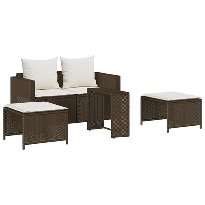 Set Divano da Giardino 5 pz con Cuscini Marrone in Polyrattan | homemem39