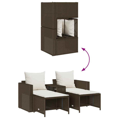 Set Divano da Giardino 5 pz con Cuscini Marrone in Polyrattan