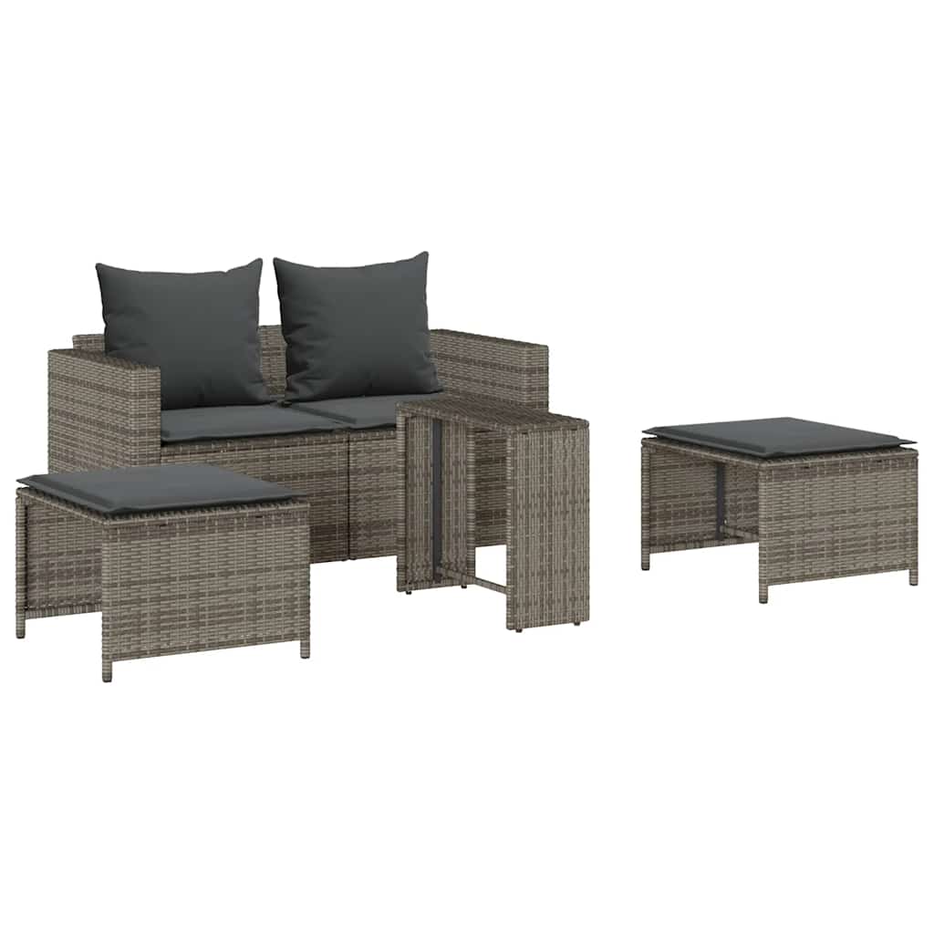 Set Divano da Giardino 5 pz con Cuscini Grigio in Polyrattan