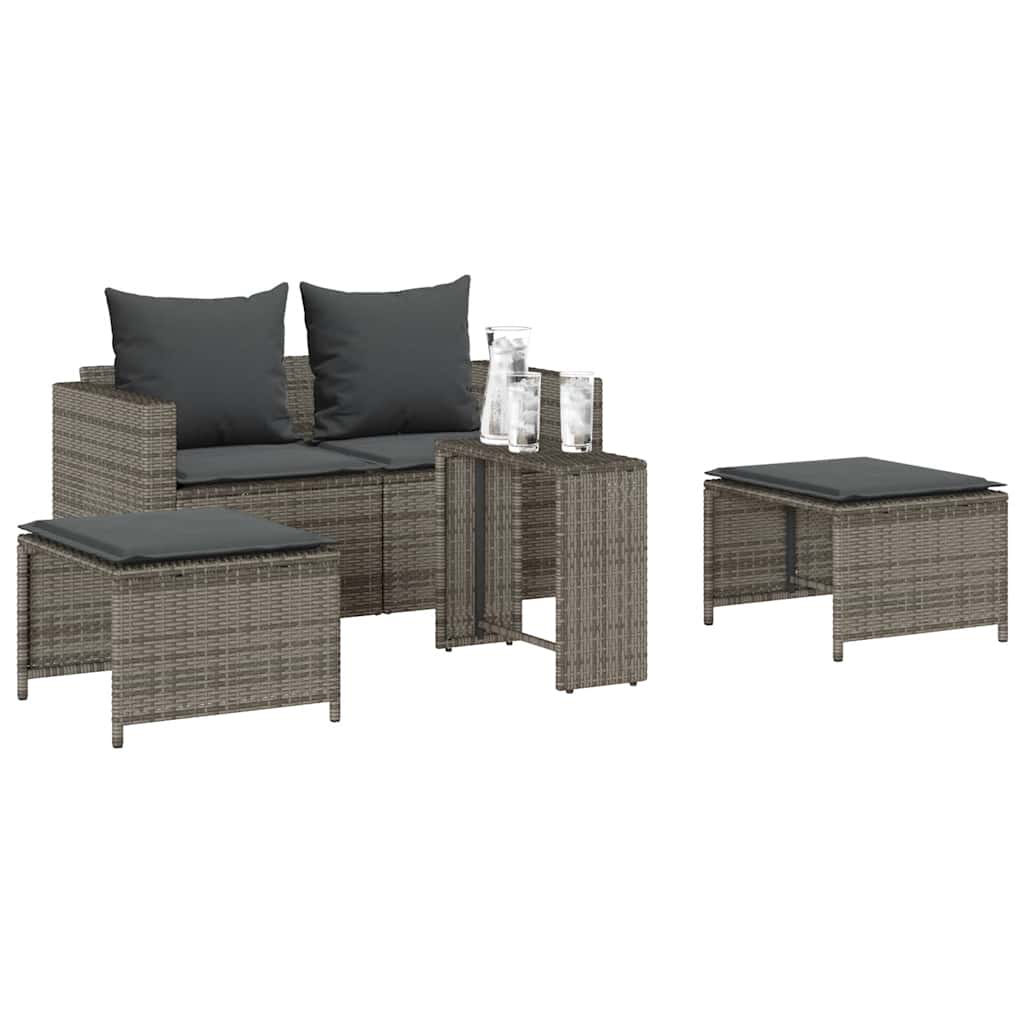 Set Divano da Giardino 5 pz con Cuscini Grigio in Polyrattan