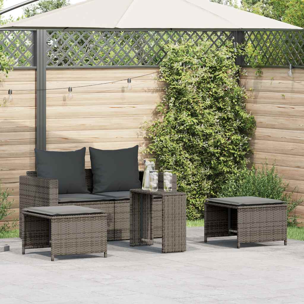 Set Divano da Giardino 5 pz con Cuscini Grigio in Polyrattan