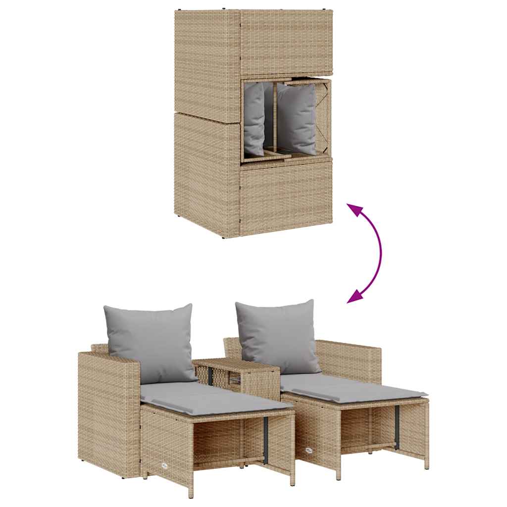 Set Divano da Giardino 5 pz con Cuscini Beige in Polyrattan