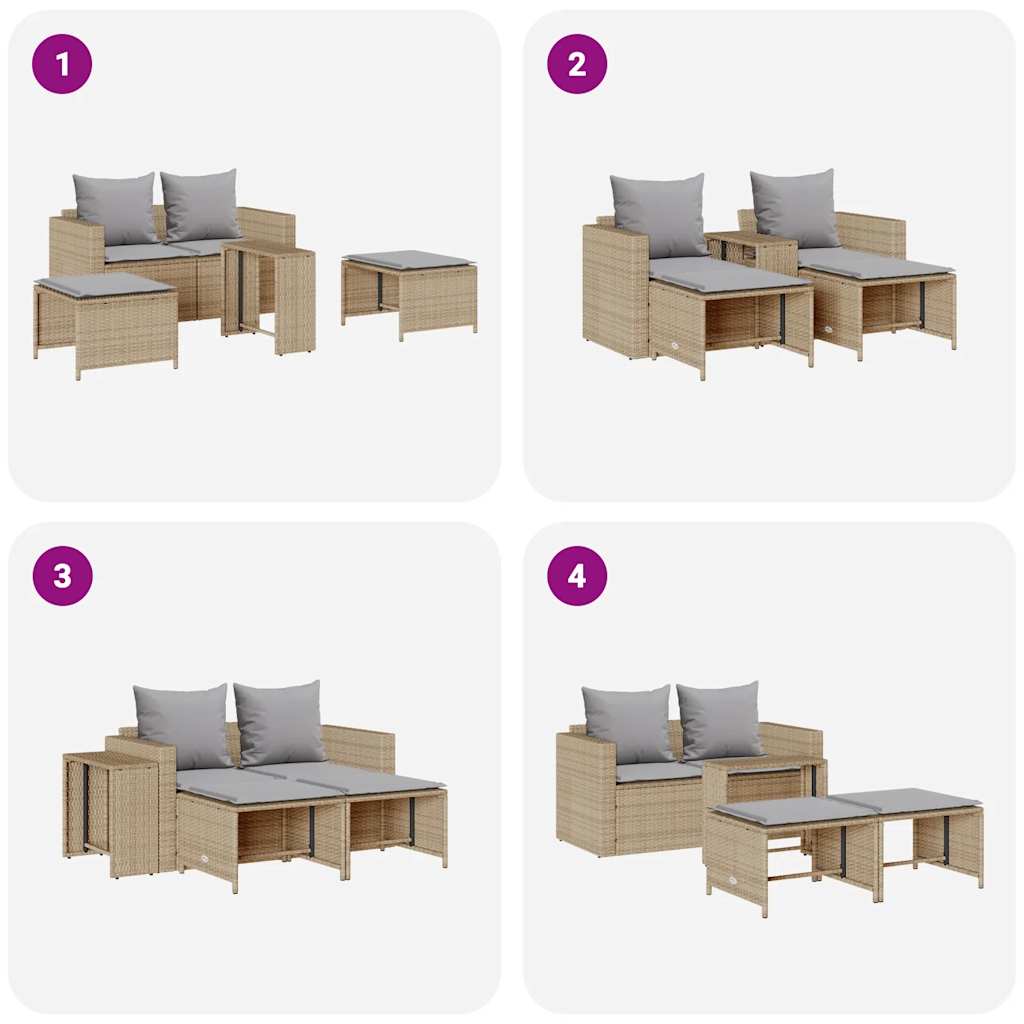 Set Divano da Giardino 5 pz con Cuscini Beige in Polyrattan | homemem39