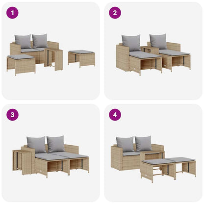 Set Divano da Giardino 5 pz con Cuscini Beige in Polyrattan