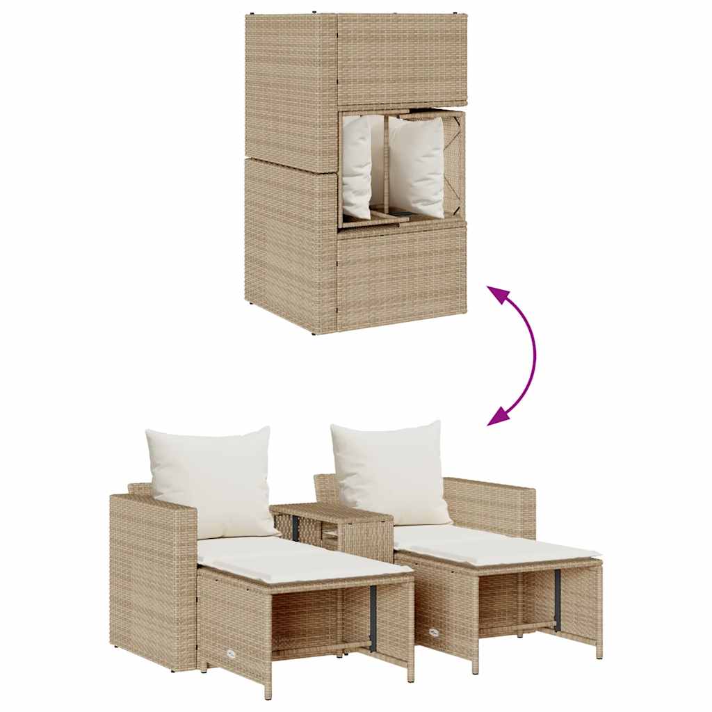 Set Divano da Giardino 5 pz con Cuscini Beige in Polyrattan