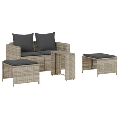 Set Divano da Giardino 5pz con Cuscini Grigio Chiaro Polyrattan | homemem39