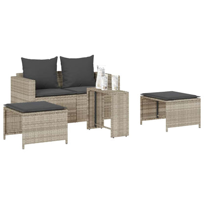 Set Divano da Giardino 5pz con Cuscini Grigio Chiaro Polyrattan