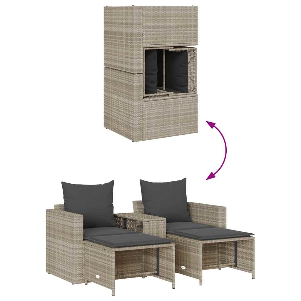 Set Divano da Giardino 5pz con Cuscini Grigio Chiaro Polyrattan