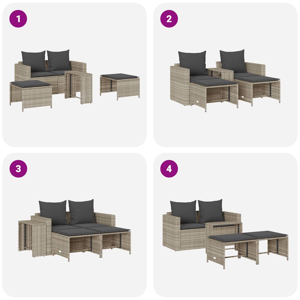 Set Divano da Giardino 5pz con Cuscini Grigio Chiaro Polyrattan | homemem39