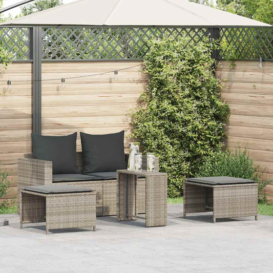 Set Divano da Giardino 5pz con Cuscini Grigio Chiaro Polyrattan