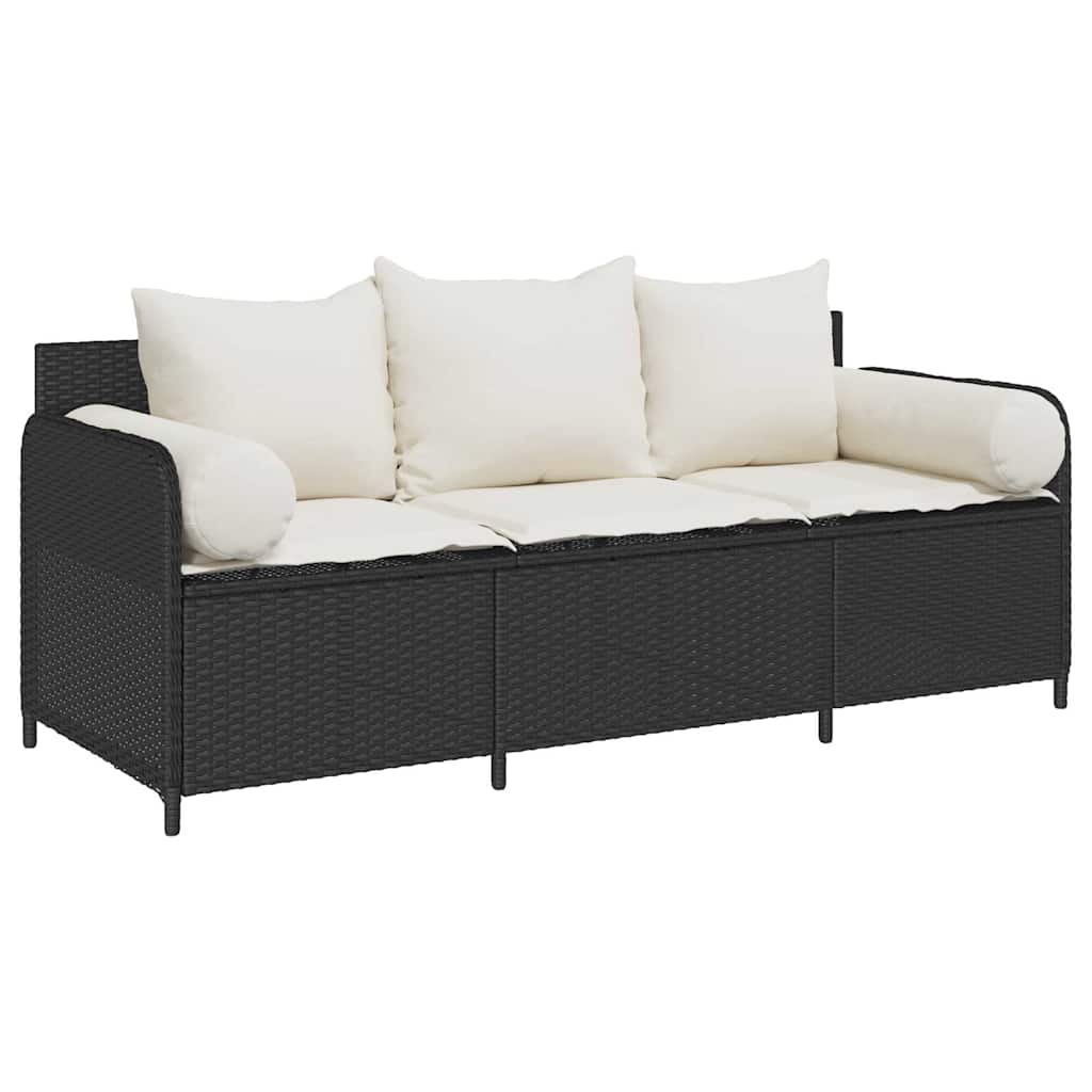 Divano da Giardino a 3 Posti con Cuscini Nero in Polyrattan | homemem39
