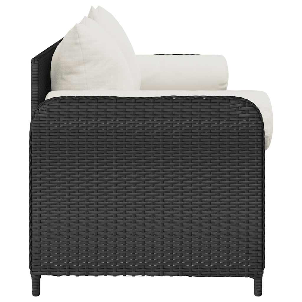 Divano da Giardino a 3 Posti con Cuscini Nero in Polyrattan | homemem39