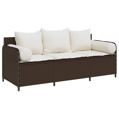 Divano da Giardino a 3 Posti con Cuscini in Polyrattan Marrone | homemem39