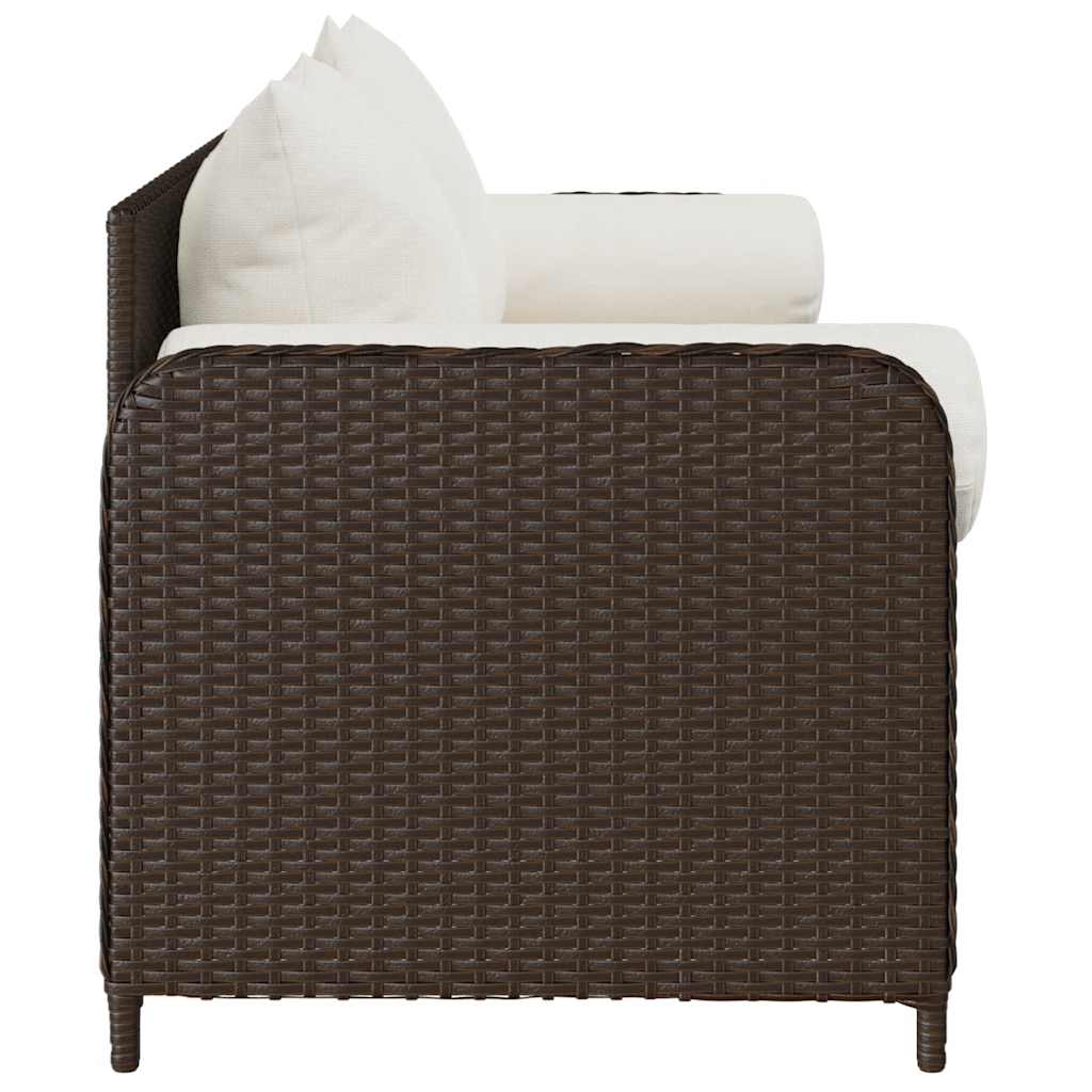 Divano da Giardino a 3 Posti con Cuscini in Polyrattan Marrone