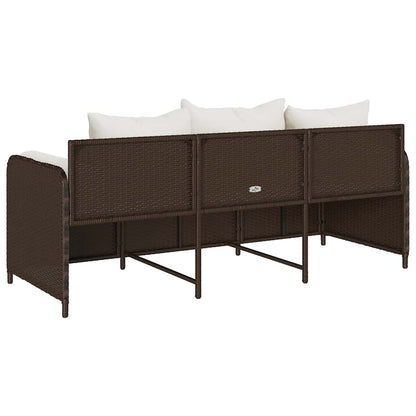 Divano da Giardino a 3 Posti con Cuscini in Polyrattan Marrone | homemem39