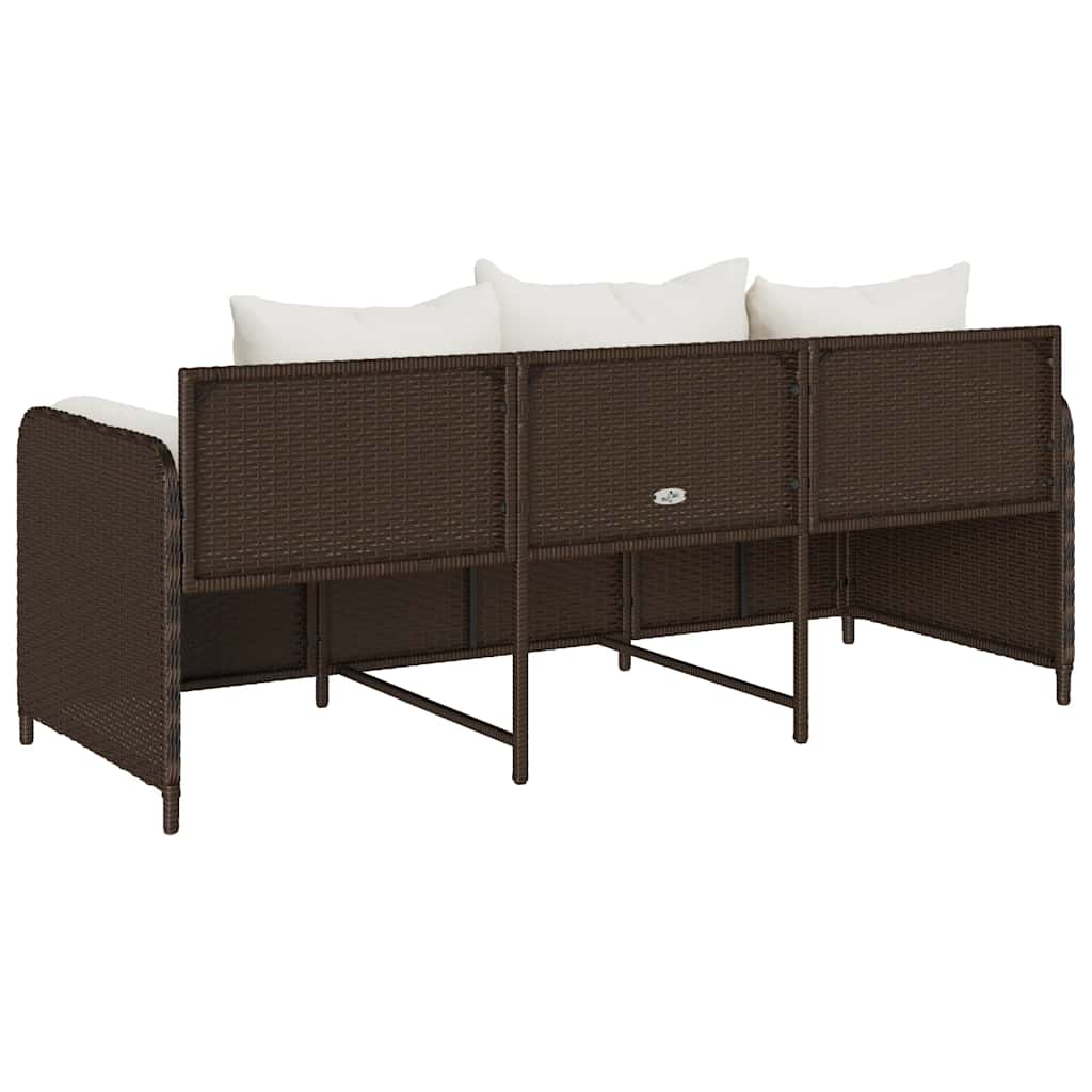Divano da Giardino a 3 Posti con Cuscini in Polyrattan Marrone