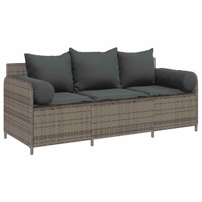 Divano da Giardino con Cuscini 3 Posti Grigio in Polyrattan | homemem39