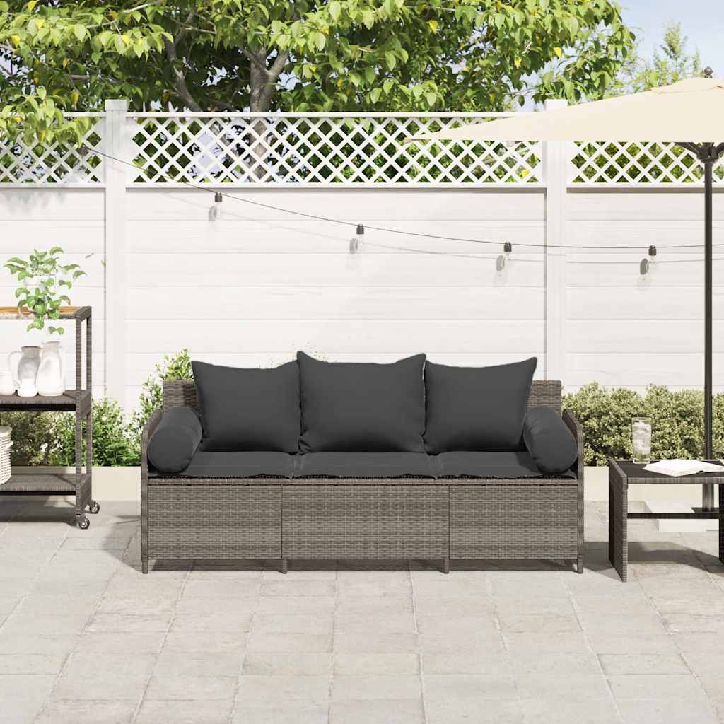 Divano da Giardino con Cuscini 3 Posti Grigio in Polyrattan | homemem39