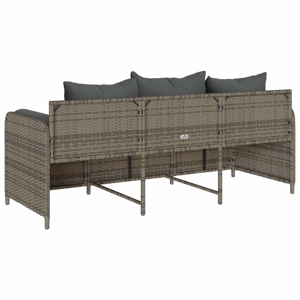 Divano da Giardino con Cuscini 3 Posti Grigio in Polyrattan | homemem39