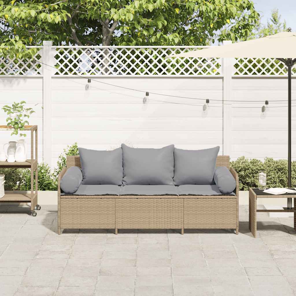 Divano da Giardino con Cuscini a 3 Posti Beige in Polyrattan | homemem39