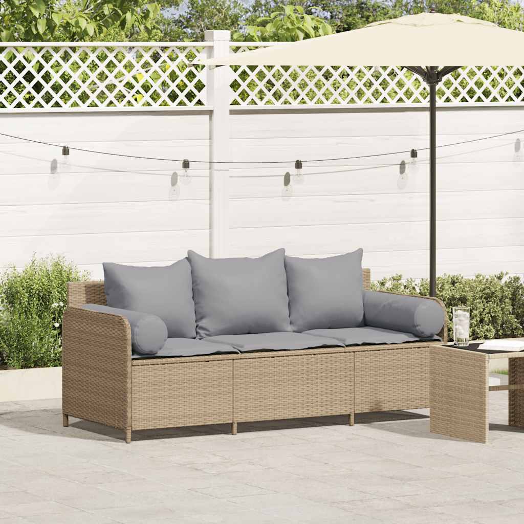 Divano da Giardino con Cuscini a 3 Posti Beige in Polyrattan | homemem39