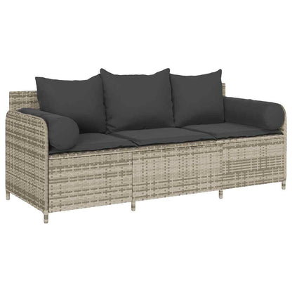 Divano da Giardino con Cuscini 3 Posti Grigio Chiaro Polyrattan | homemem39