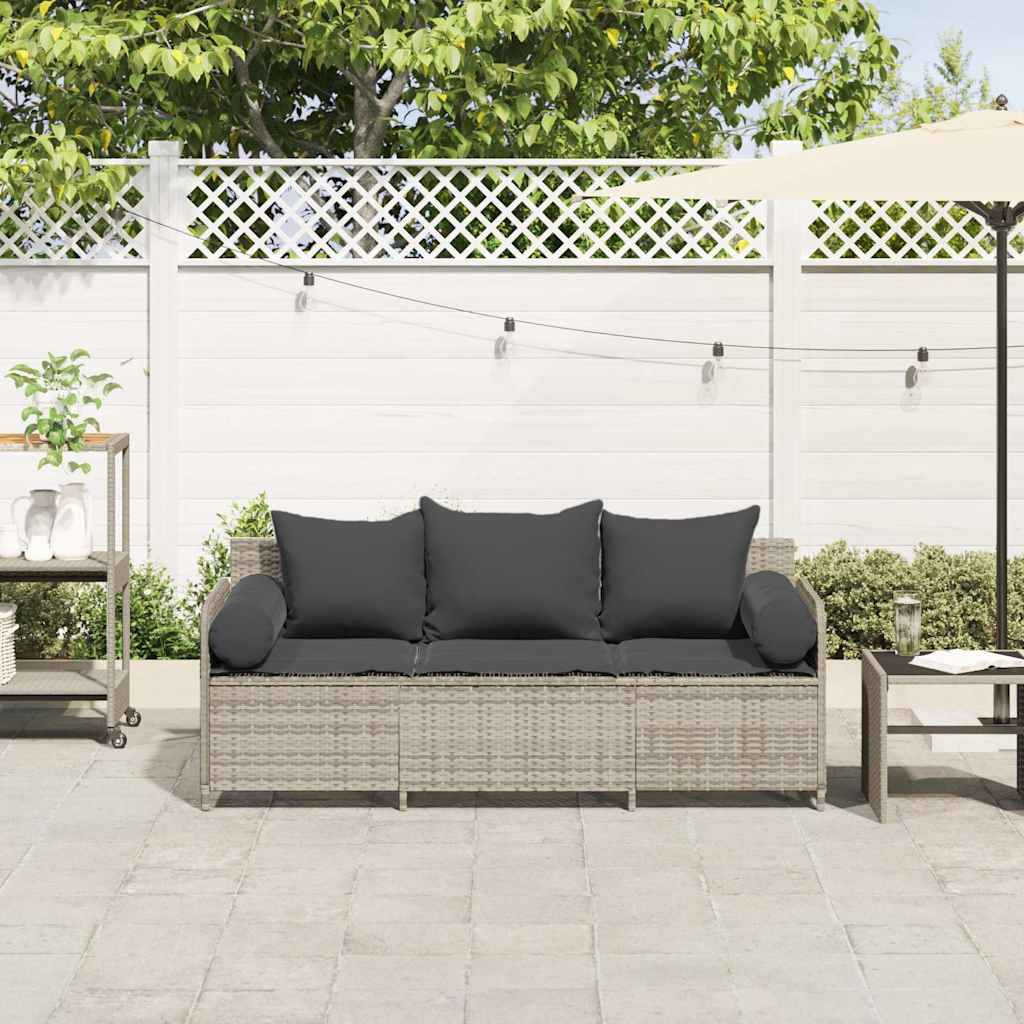 Divano da Giardino con Cuscini 3 Posti Grigio Chiaro Polyrattan