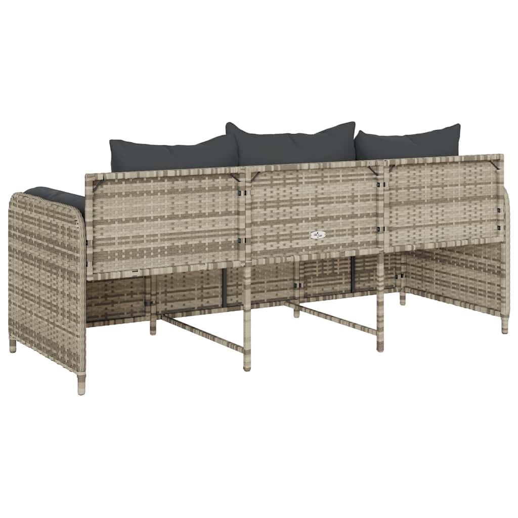 Divano da Giardino con Cuscini 3 Posti Grigio Chiaro Polyrattan | homemem39