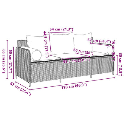 Divano da Giardino con Cuscini 3 Posti Grigio Chiaro Polyrattan | homemem39
