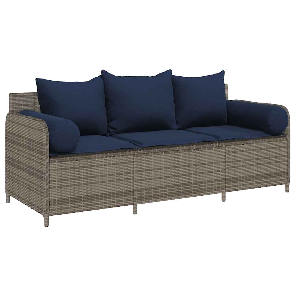 Divano da Giardino con Cuscini 3 Posti Grigio in Polyrattan | homemem39