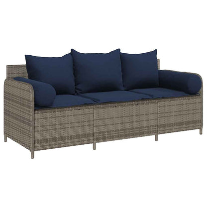 Divano da Giardino con Cuscini 3 Posti Grigio in Polyrattan