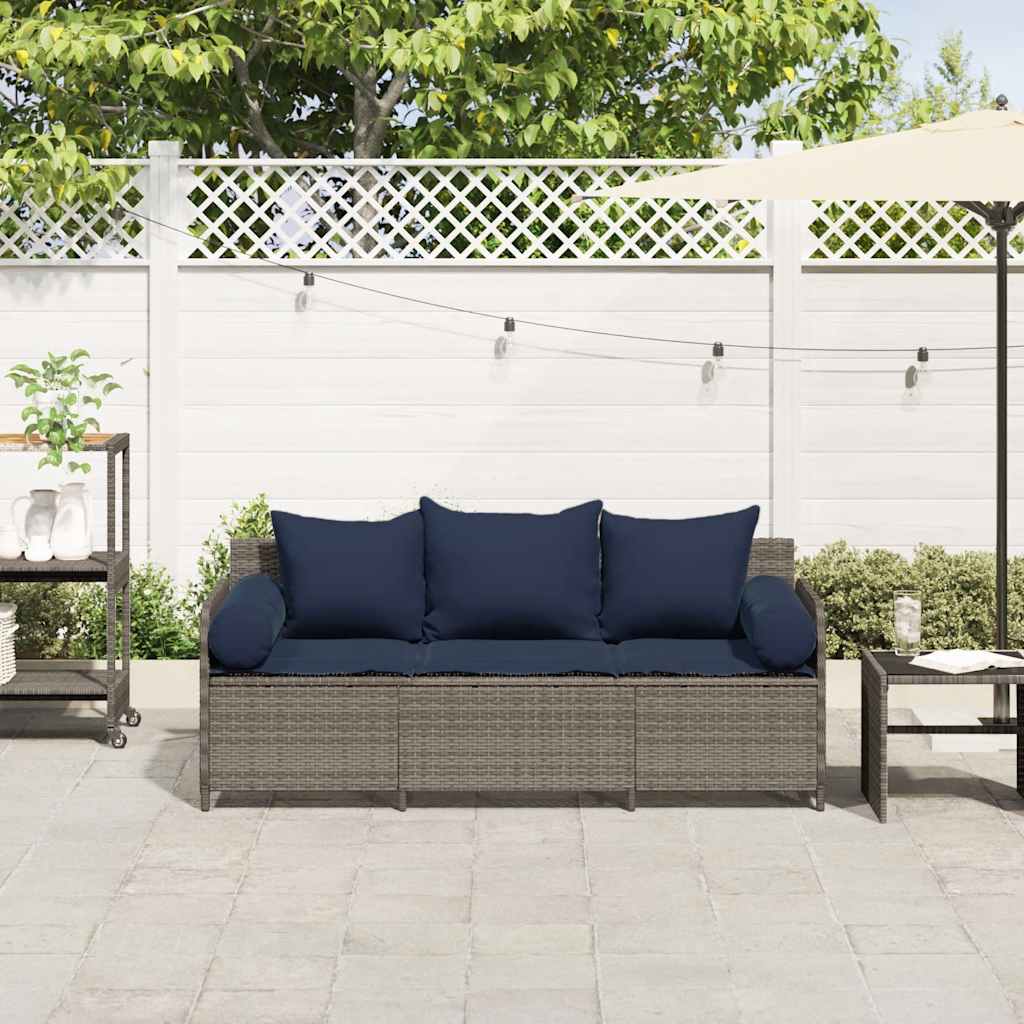 Divano da Giardino con Cuscini 3 Posti Grigio in Polyrattan | homemem39