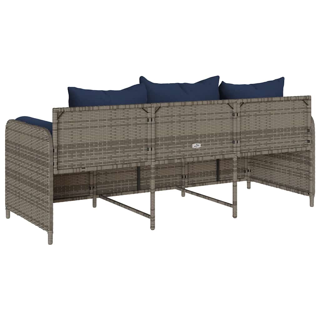 Divano da Giardino con Cuscini 3 Posti Grigio in Polyrattan | homemem39